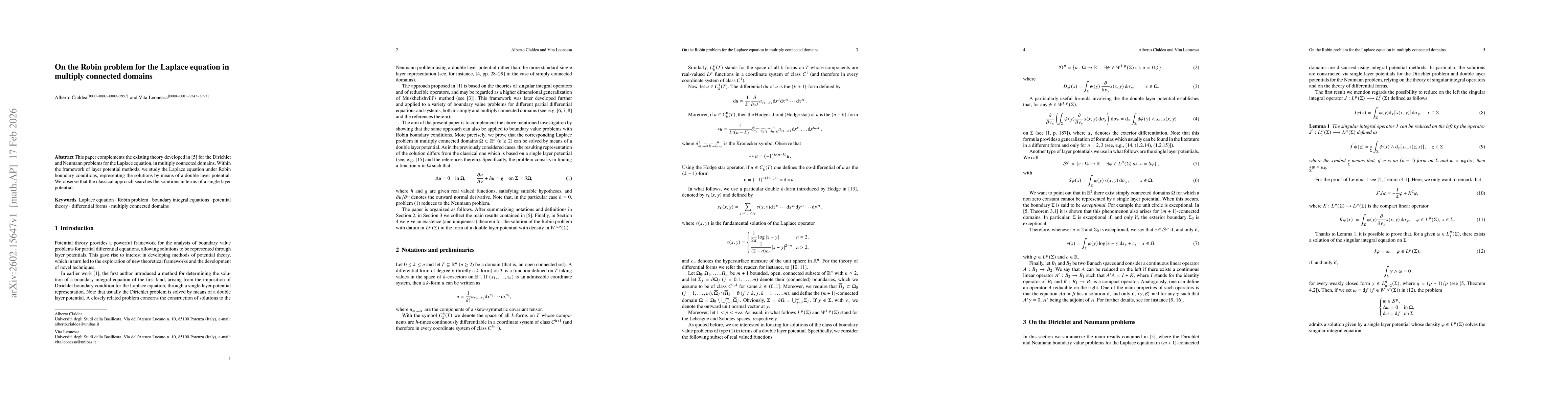 Thumbnail for On the Robin problem for the Laplace equation in multiply connected domains