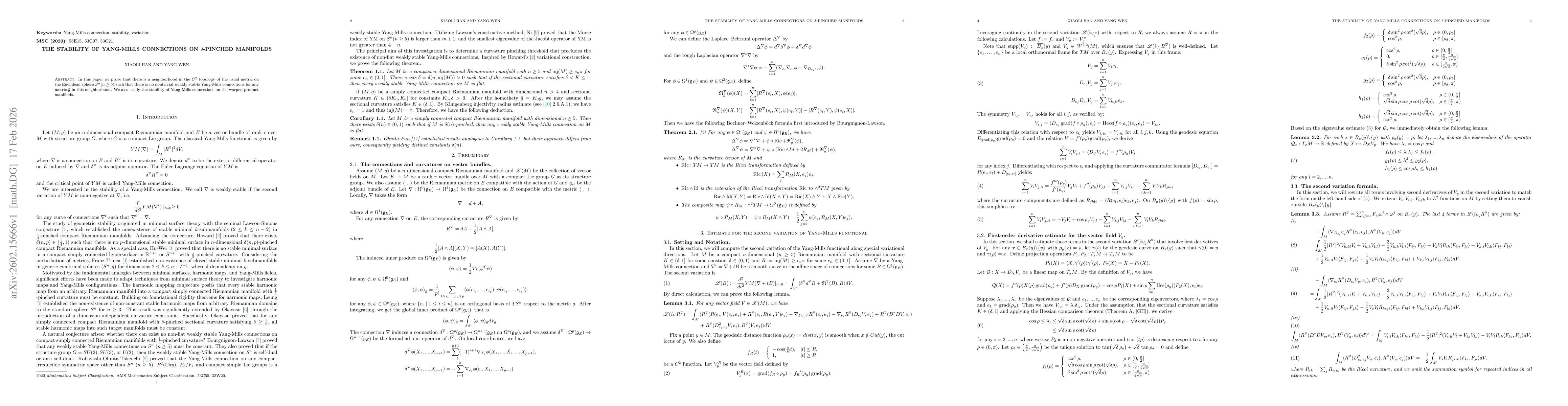 Thumbnail for The stability of Yang-Mills connections on $δ$-pinched manifolds