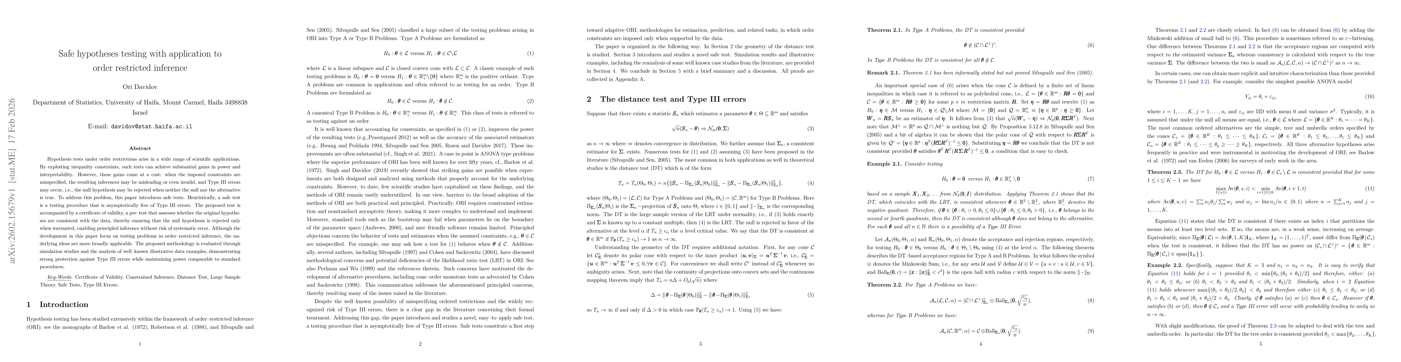 Thumbnail for Safe hypotheses testing with application to order restricted inference