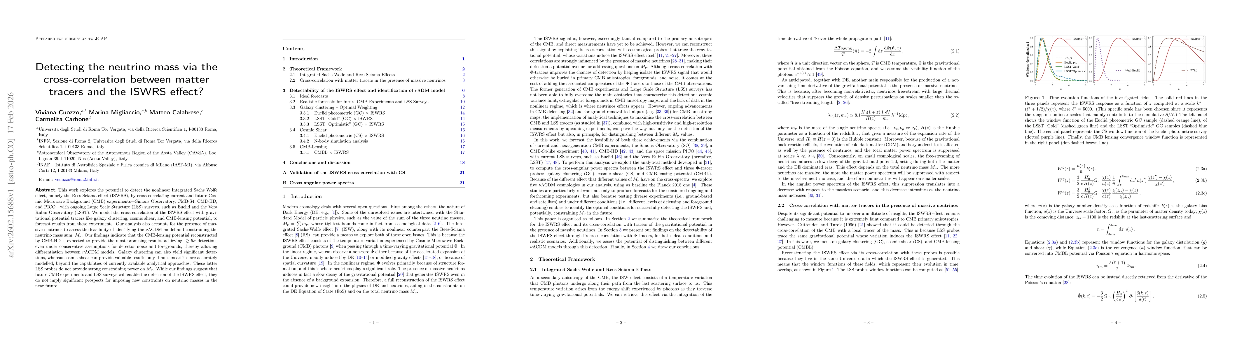 Thumbnail for Detecting the neutrino mass via the cross-correlation between matter tracers and the ISWRS effect?