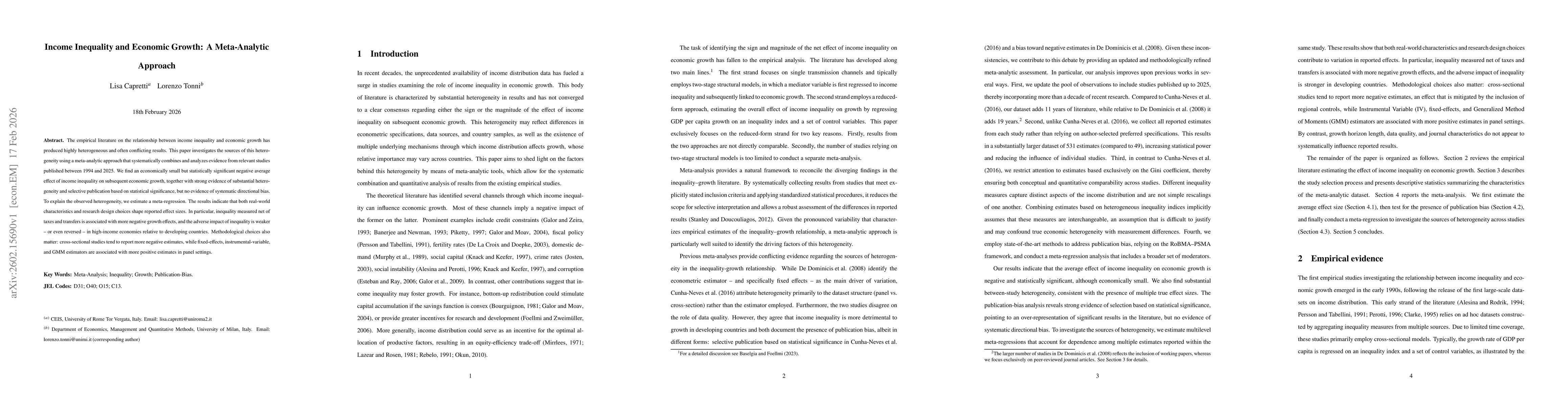 Thumbnail for Income Inequality and Economic Growth: A Meta-Analytic Approach