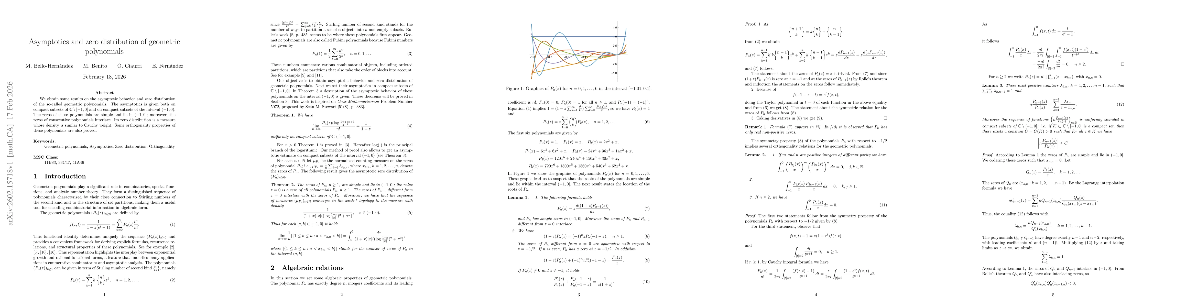Thumbnail for Asymptotics and zero distribution of geometric polynomials