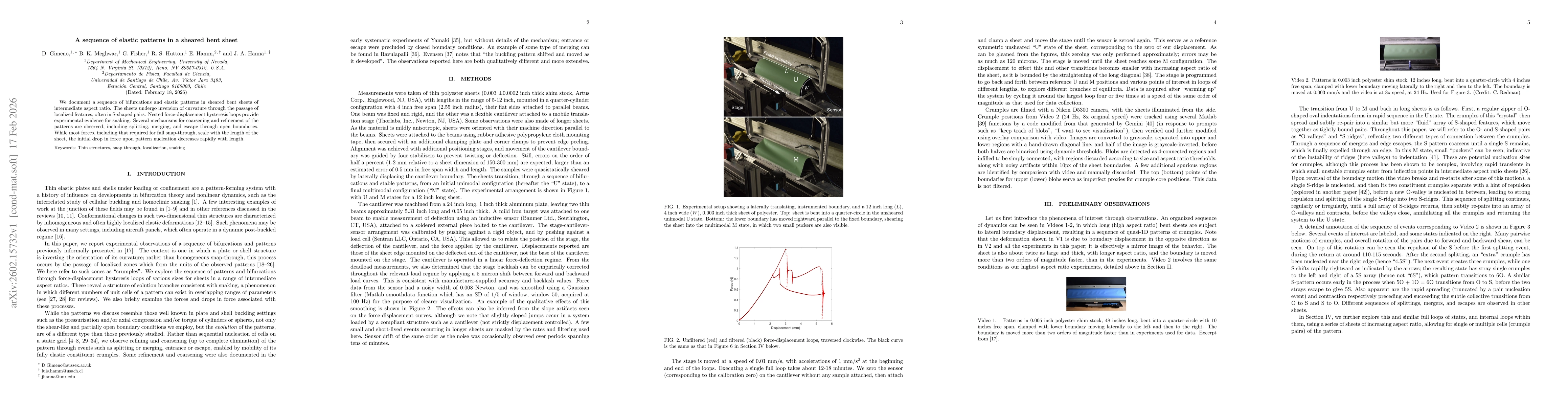 Thumbnail for A sequence of elastic patterns in a sheared bent sheet