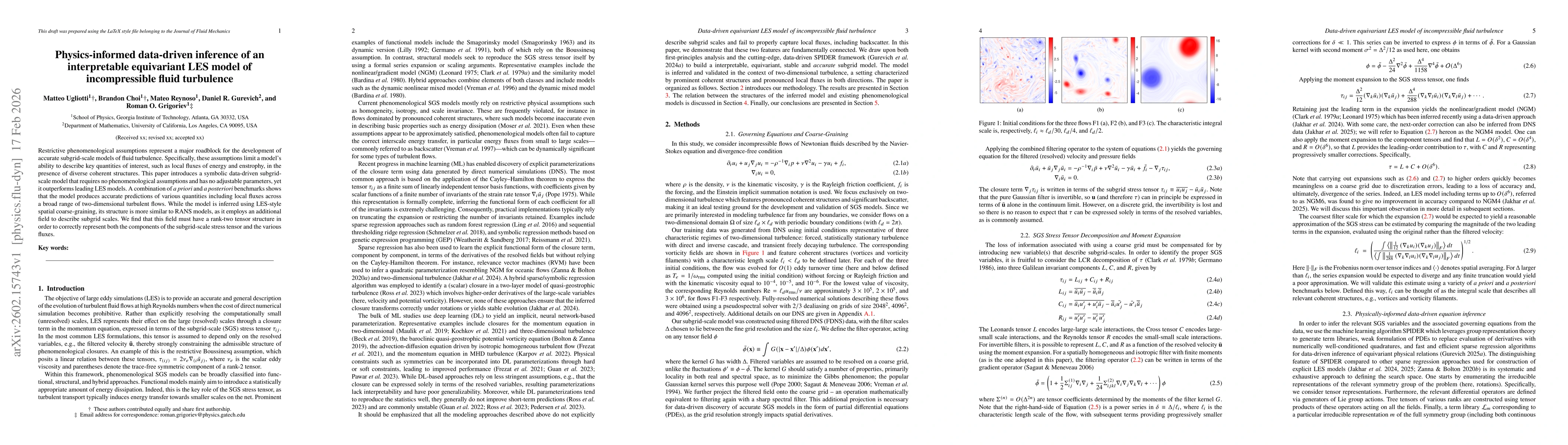 Thumbnail for Physics-informed data-driven inference of an interpretable equivariant LES model of incompressible fluid turbulence