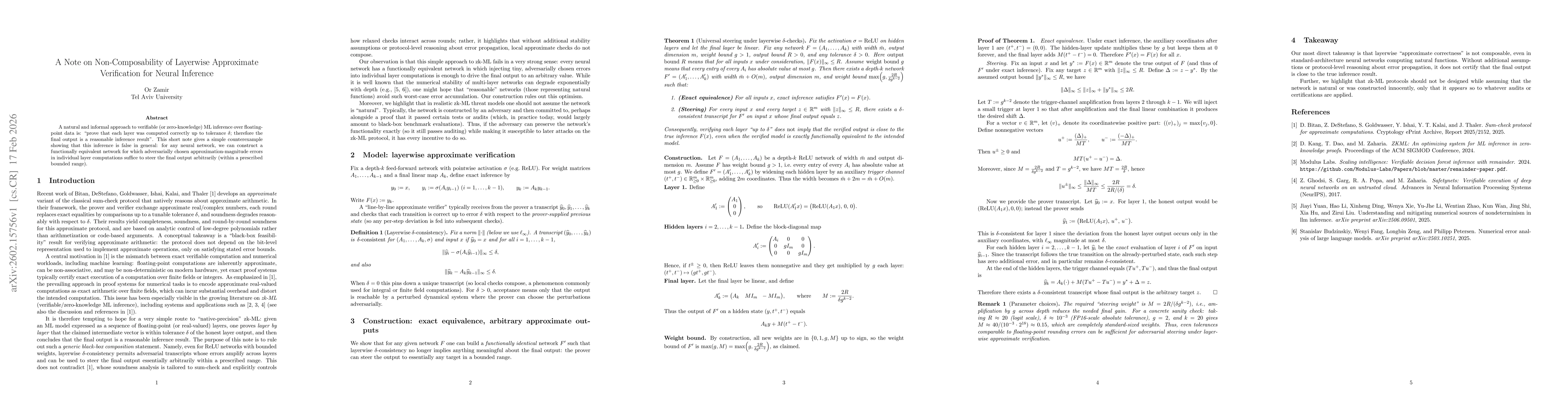 Thumbnail for A Note on Non-Composability of Layerwise Approximate Verification for Neural Inference