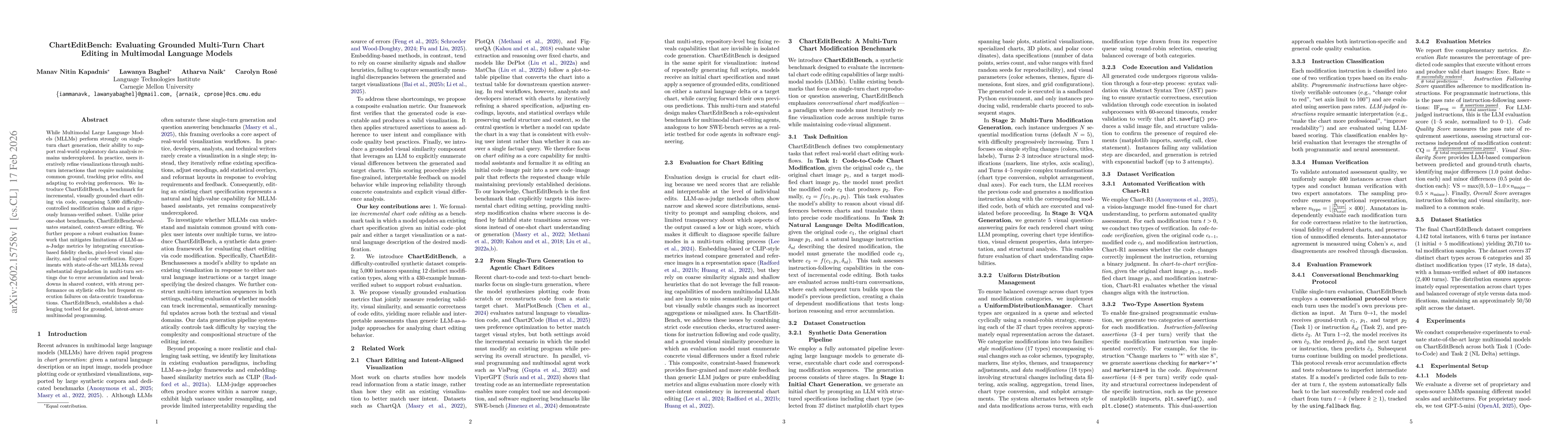Thumbnail for ChartEditBench: Evaluating Grounded Multi-Turn Chart Editing in Multimodal Language Models