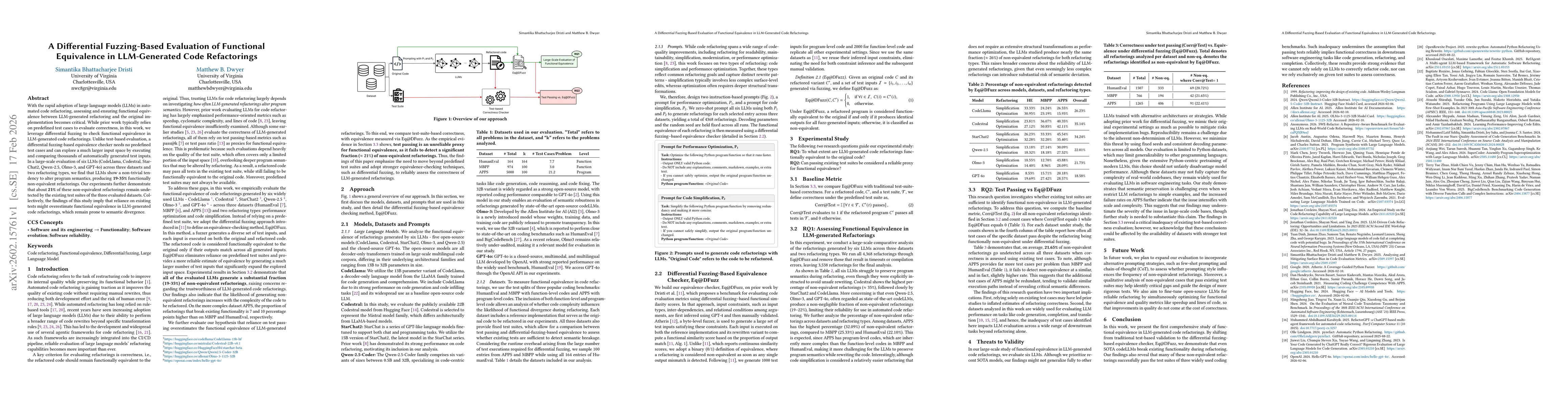 Thumbnail for A Differential Fuzzing-Based Evaluation of Functional Equivalence in LLM-Generated Code Refactorings