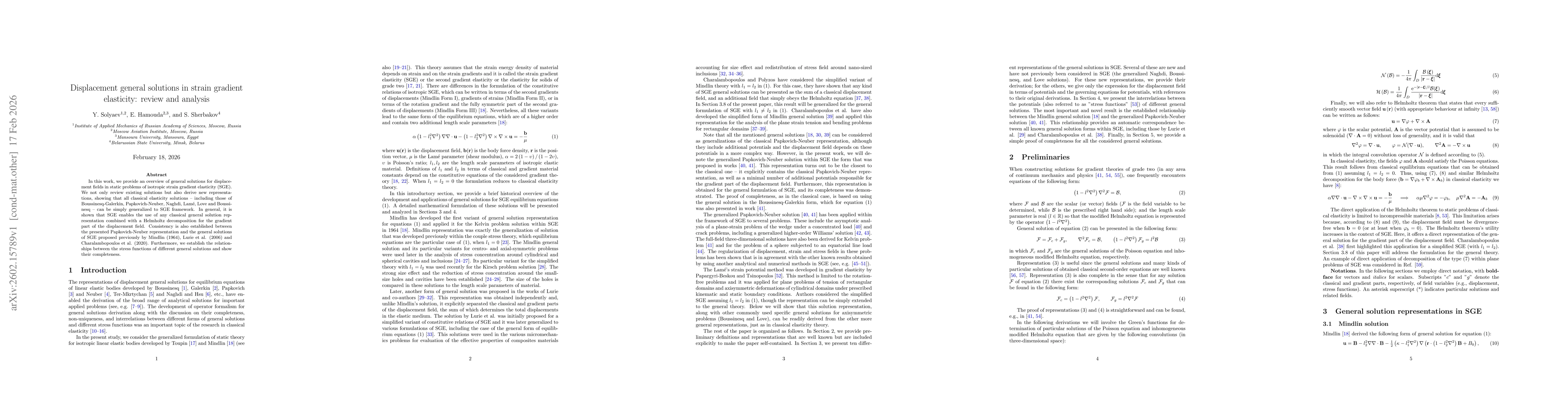 Thumbnail for Displacement general solutions in strain gradient elasticity: review and analysis