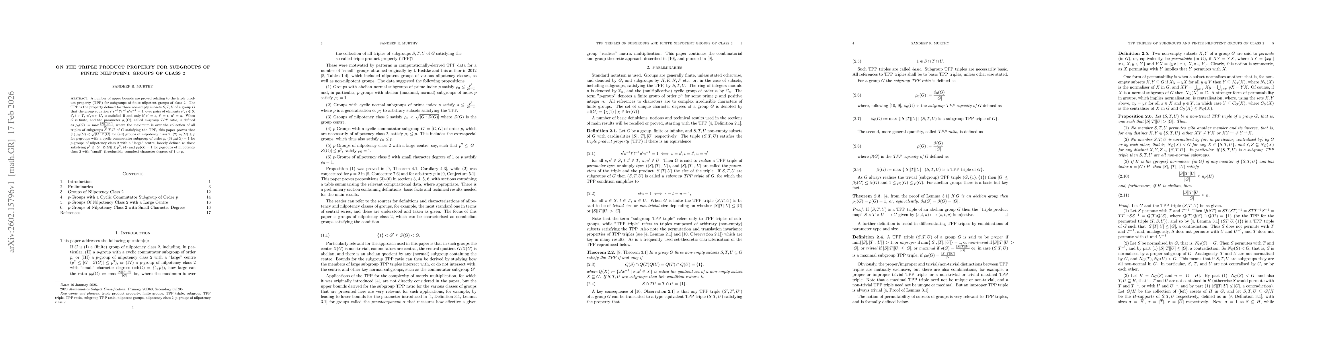 Thumbnail for On the triple product property for subgroups of finite nilpotent groups of class $2$