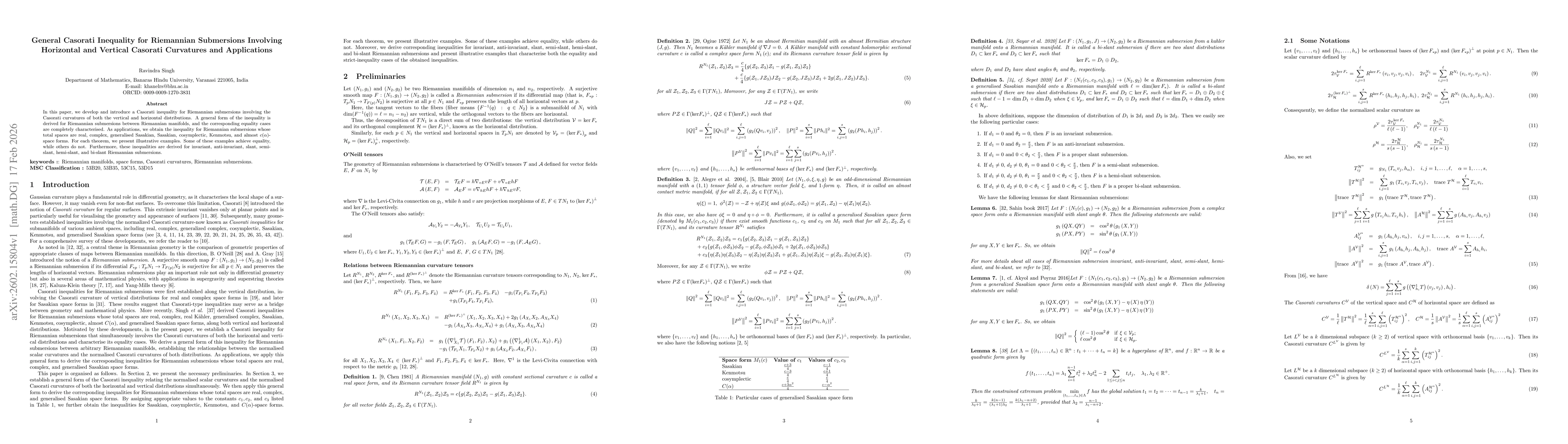 Thumbnail for General Casorati Inequality for Riemannian Submersions Involving Horizontal and Vertical Casorati Curvatures and Applications