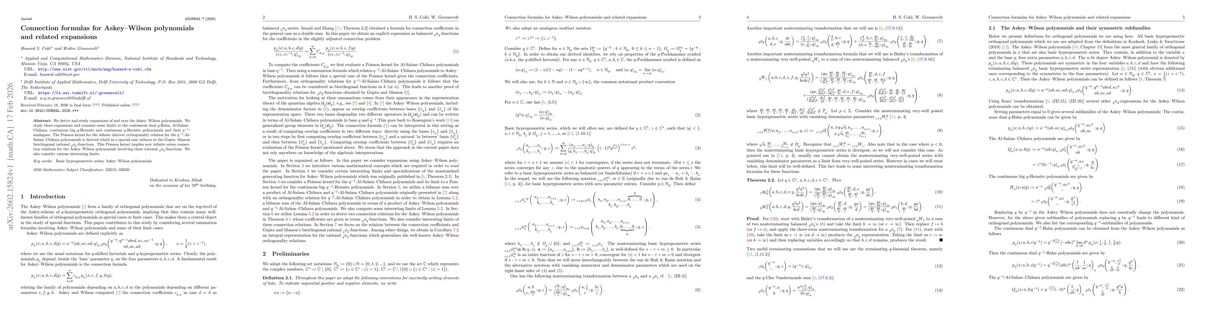 Thumbnail for Connection formulas for Askey--Wilson polynomials and related expansions