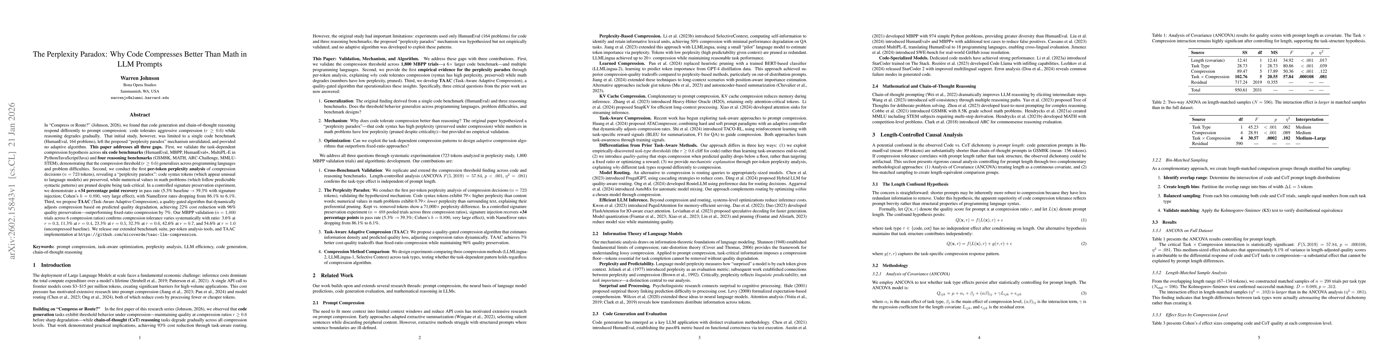 Thumbnail for The Perplexity Paradox: Why Code Compresses Better Than Math in LLM Prompts