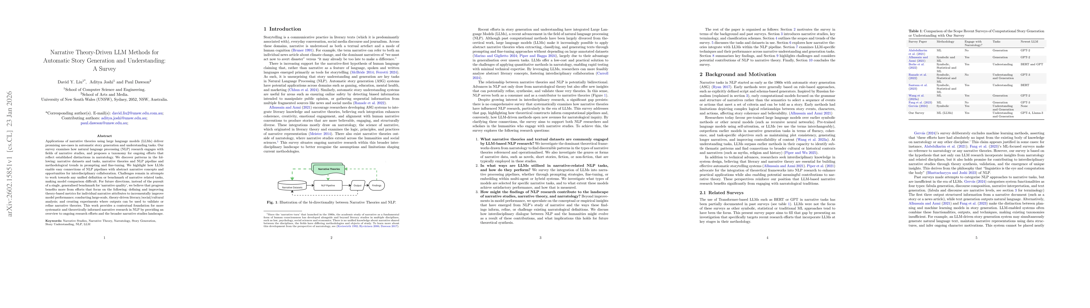 Thumbnail for Narrative Theory-Driven LLM Methods for Automatic Story Generation and Understanding: A Survey