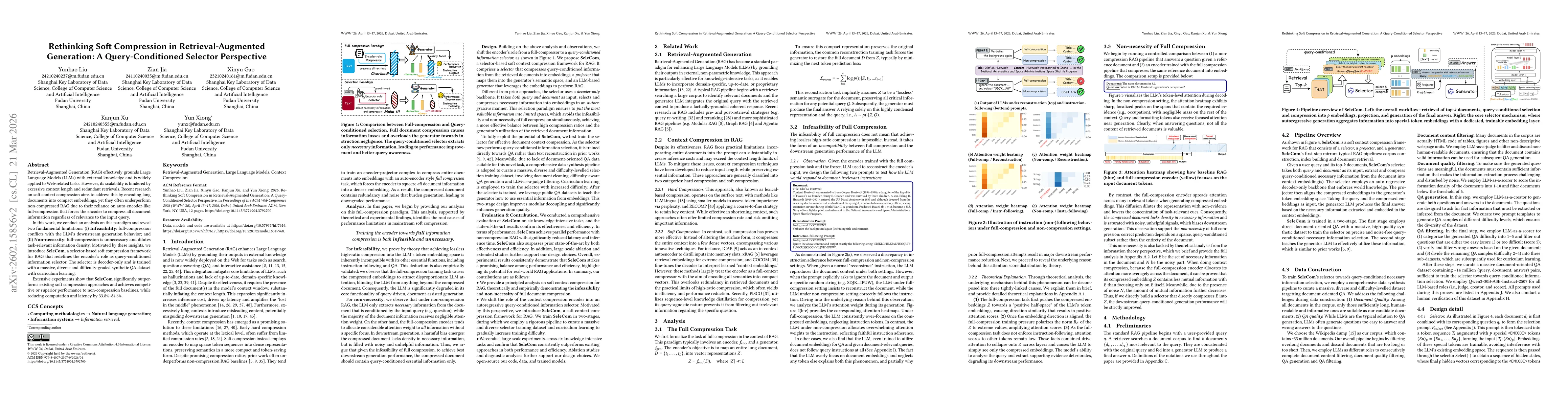 Thumbnail for Rethinking Soft Compression in Retrieval-Augmented Generation: A Query-Conditioned Selector Perspective