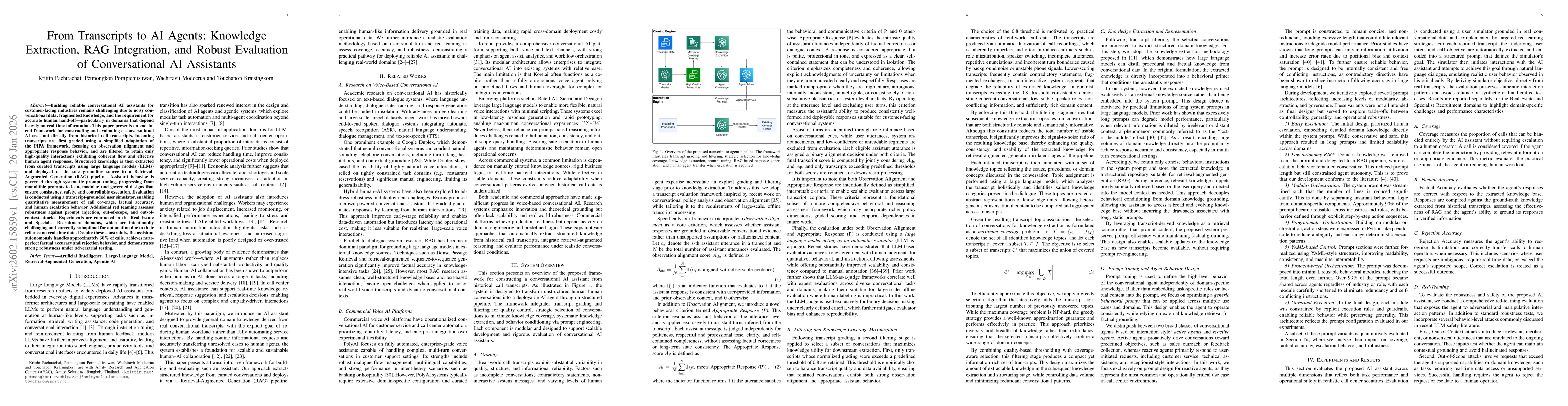 Thumbnail for From Transcripts to AI Agents: Knowledge Extraction, RAG Integration, and Robust Evaluation of Conversational AI Assistants