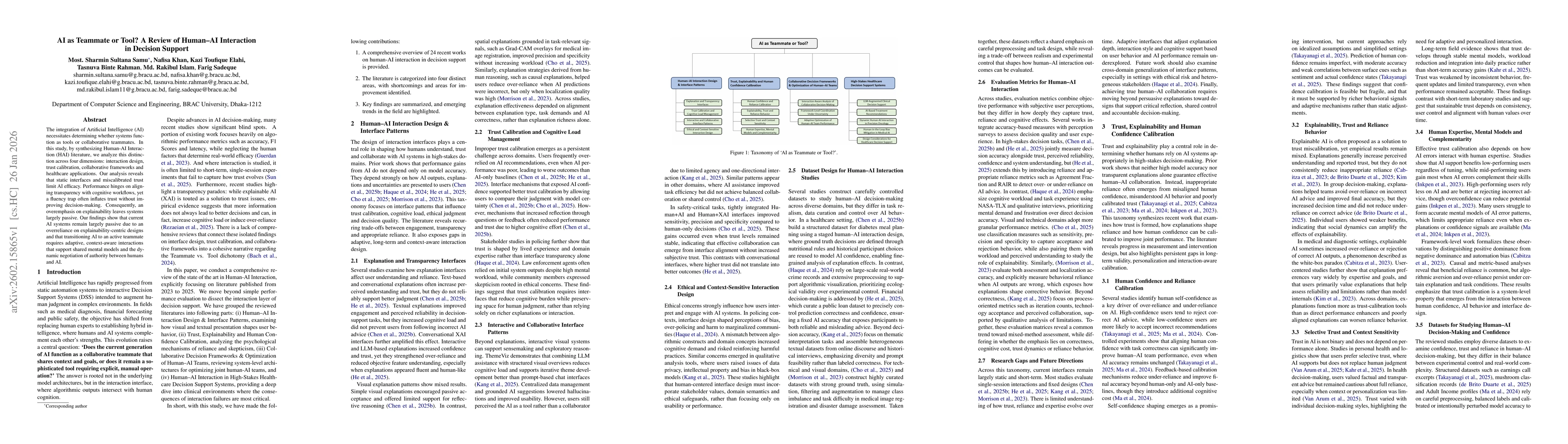 Thumbnail for AI as Teammate or Tool? A Review of Human-AI Interaction in Decision Support