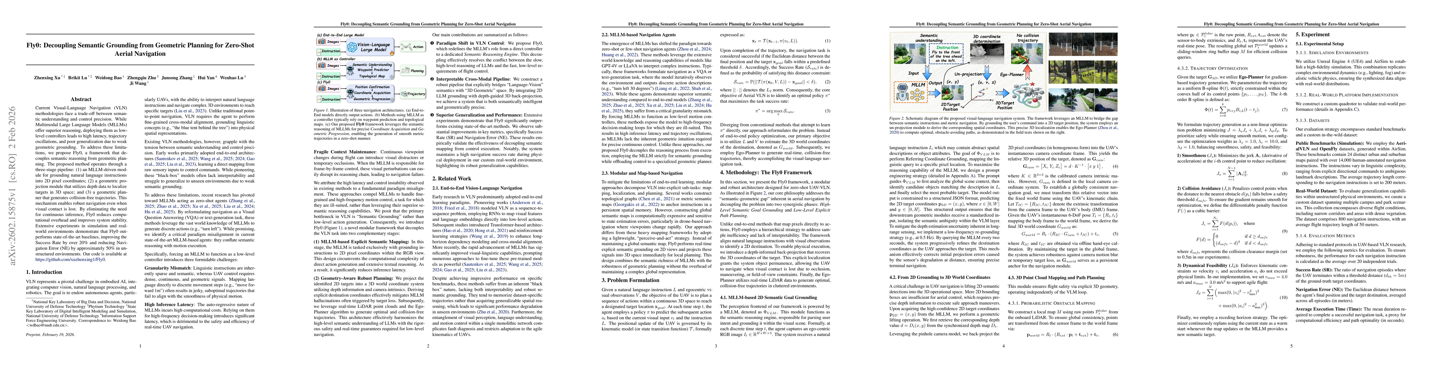 Thumbnail for Fly0: Decoupling Semantic Grounding from Geometric Planning for Zero-Shot Aerial Navigation