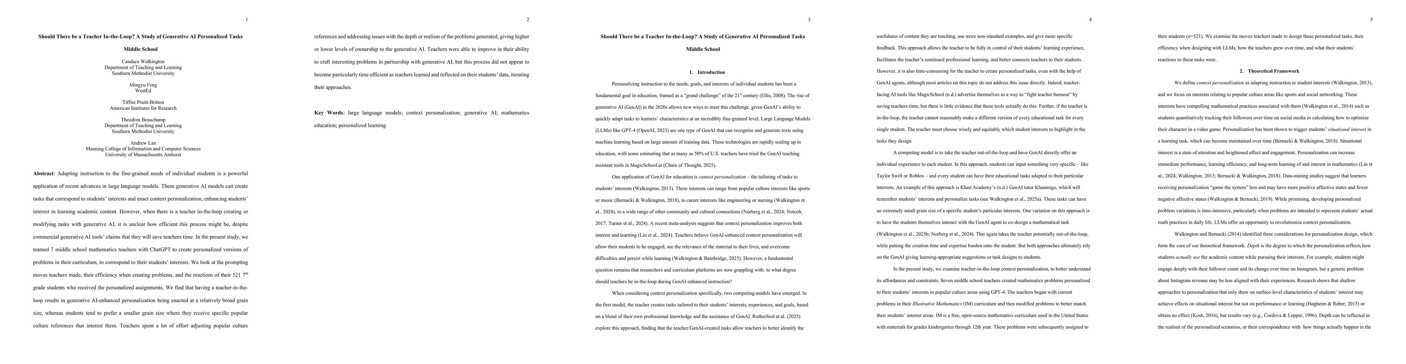 Thumbnail for Should There be a Teacher In-the-Loop? A Study of Generative AI Personalized Tasks Middle School