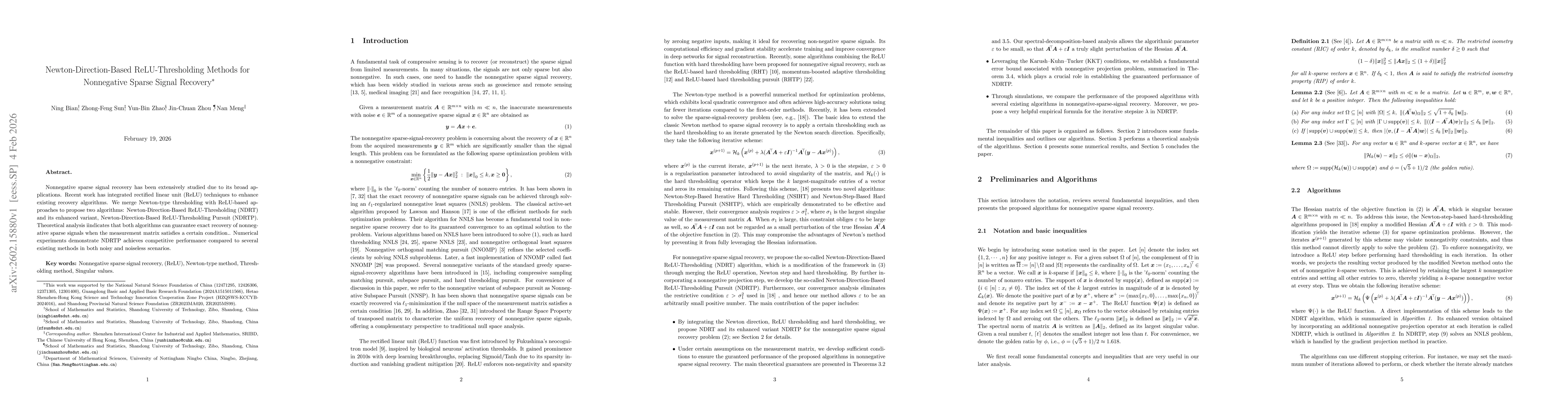 Thumbnail for Newton-Direction-Based ReLU-Thresholding Methods for Nonnegative Sparse Signal Recovery