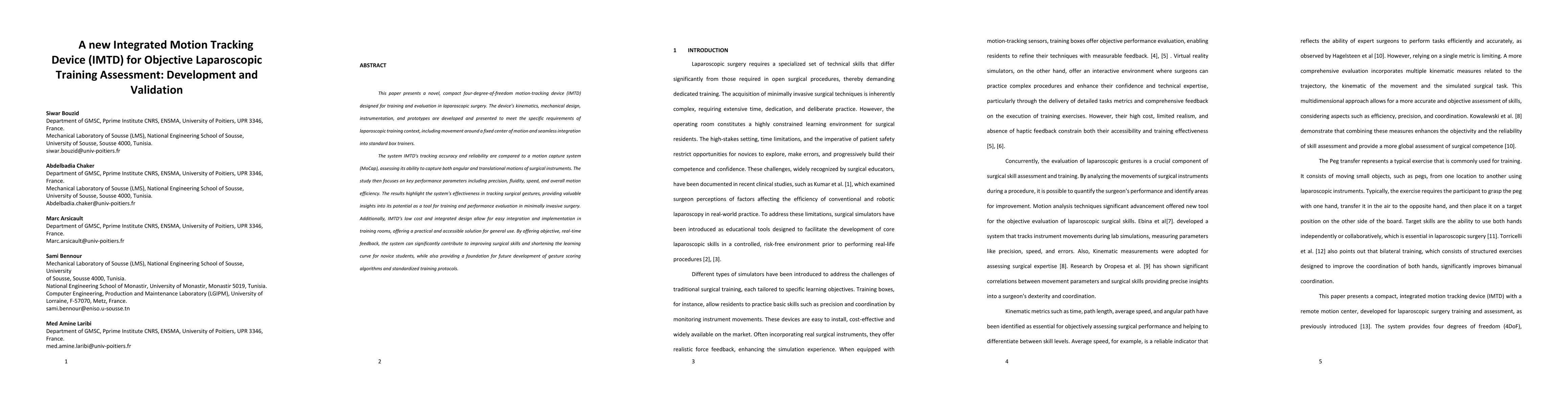 Thumbnail for A novel Integrated Motion Tracking Device (IMTD) for Objective Laparoscopic Training Assessment: Development and Validation