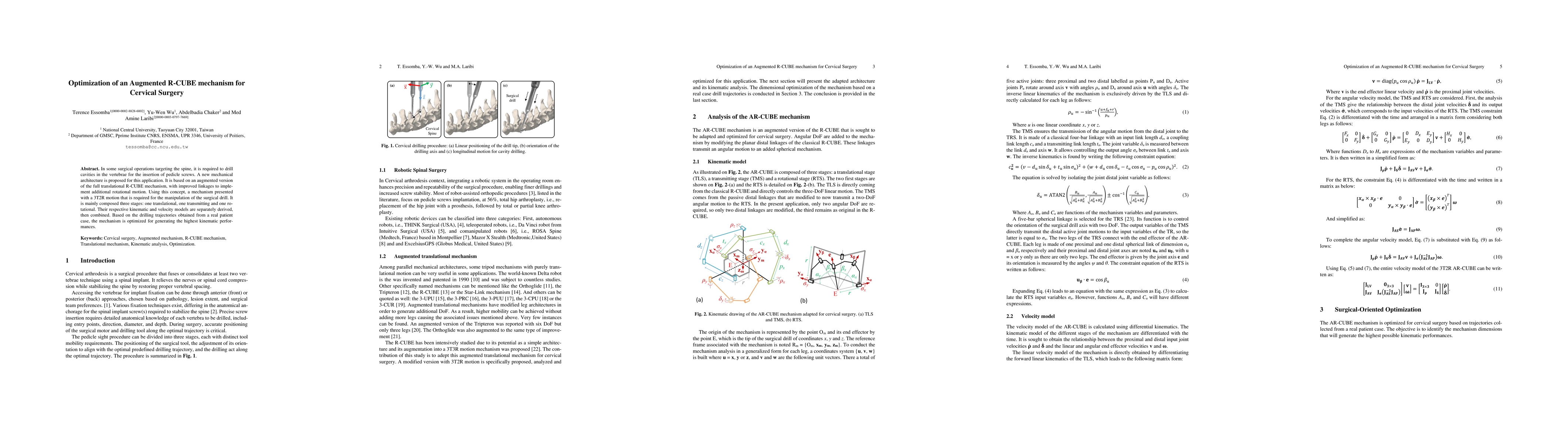 Thumbnail for Optimization of an Augmented R-CUBE mechanism for Cervical Surgery