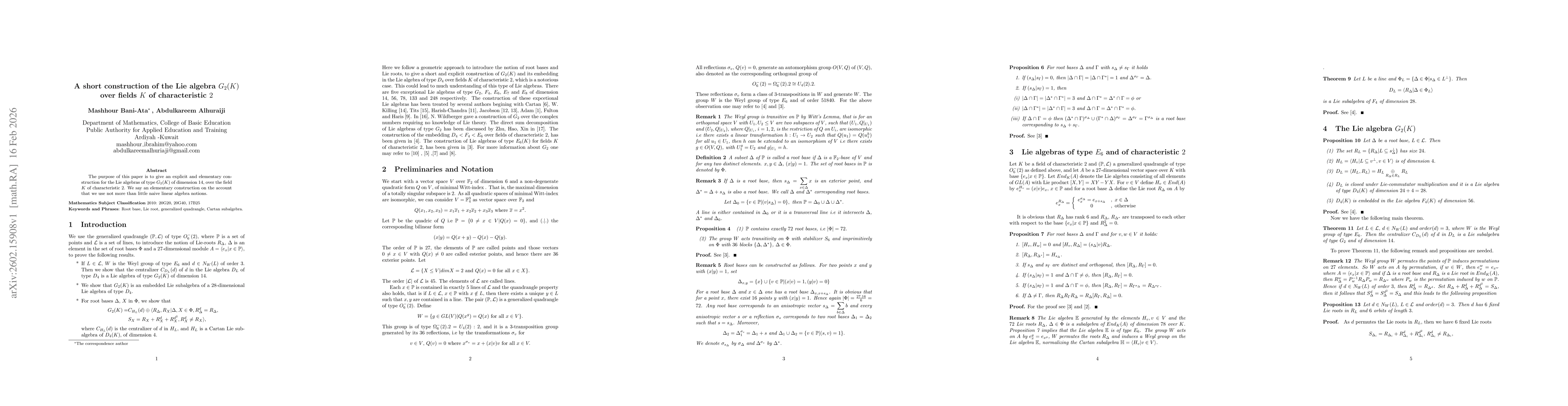 Thumbnail for A short construction of the Lie algebra $G_2(K)$ over fields $K$ of characteristic $2$