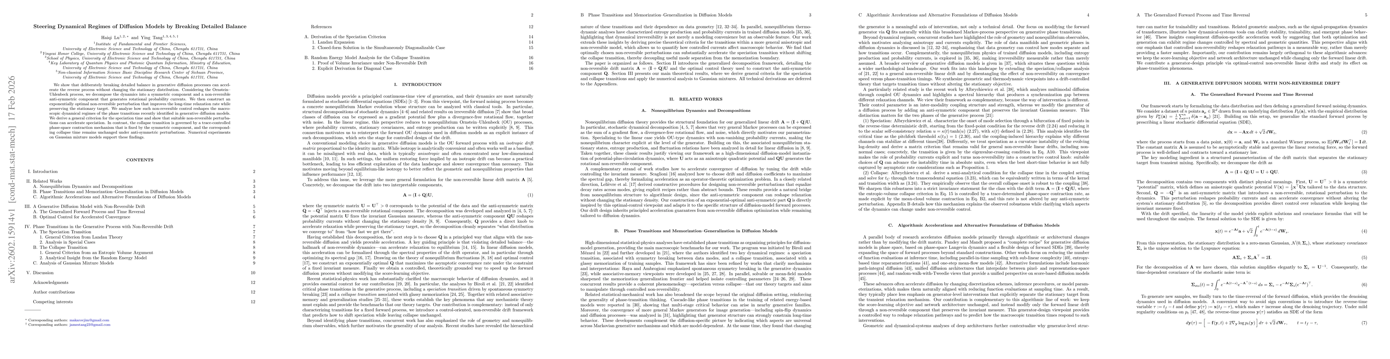 Thumbnail for Steering Dynamical Regimes of Diffusion Models by Breaking Detailed Balance