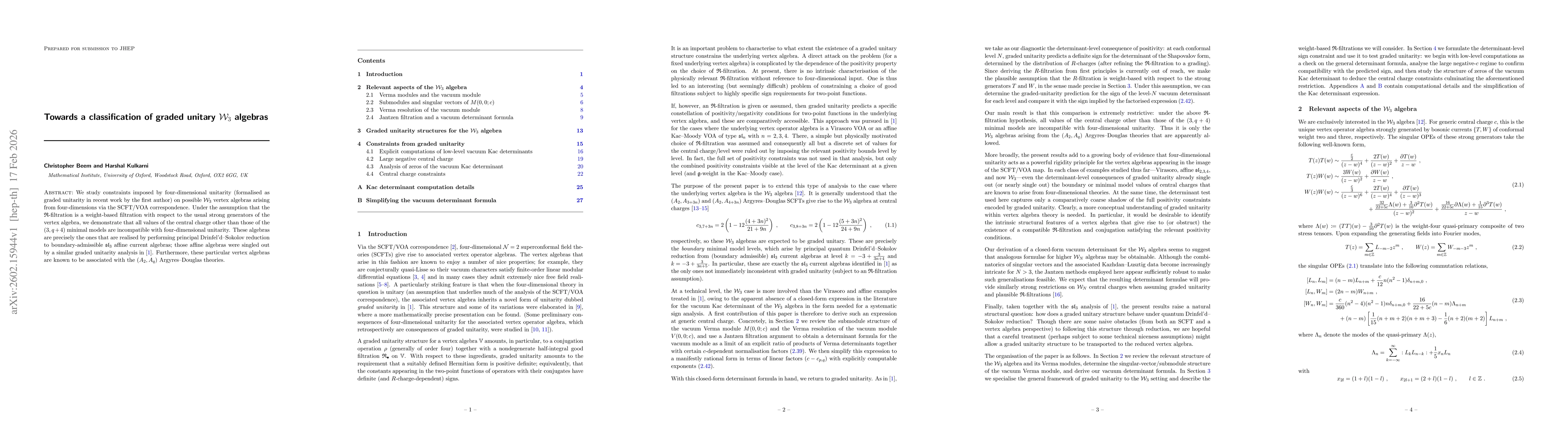 Thumbnail for Towards a classification of graded unitary ${\mathcal W}_3$ algebras