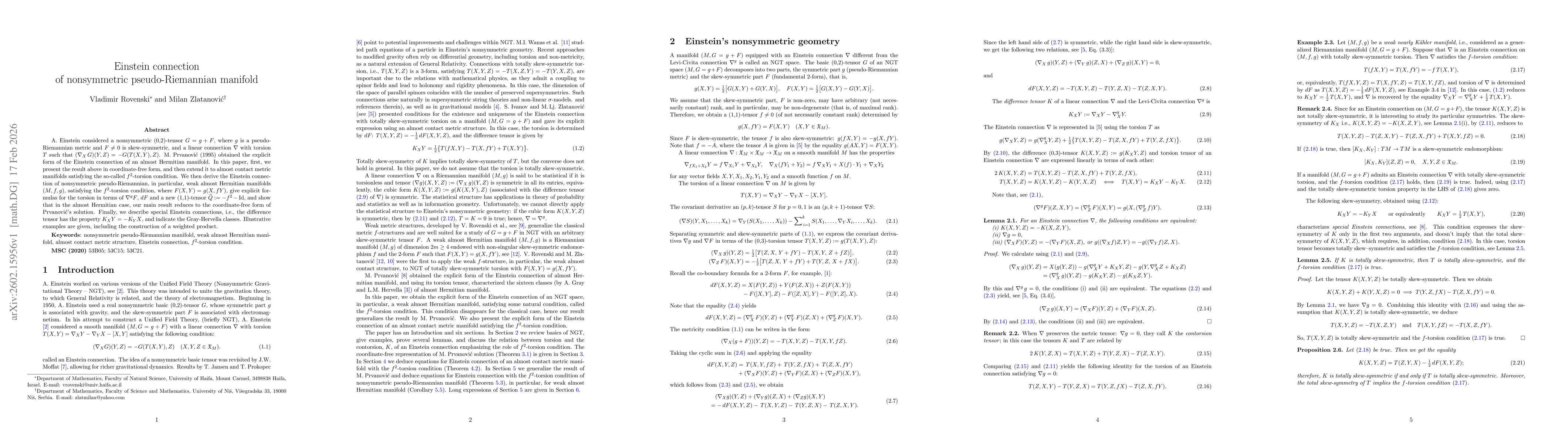 Thumbnail for Einstein connection of nonsymmetric pseudo-Riemannian manifold