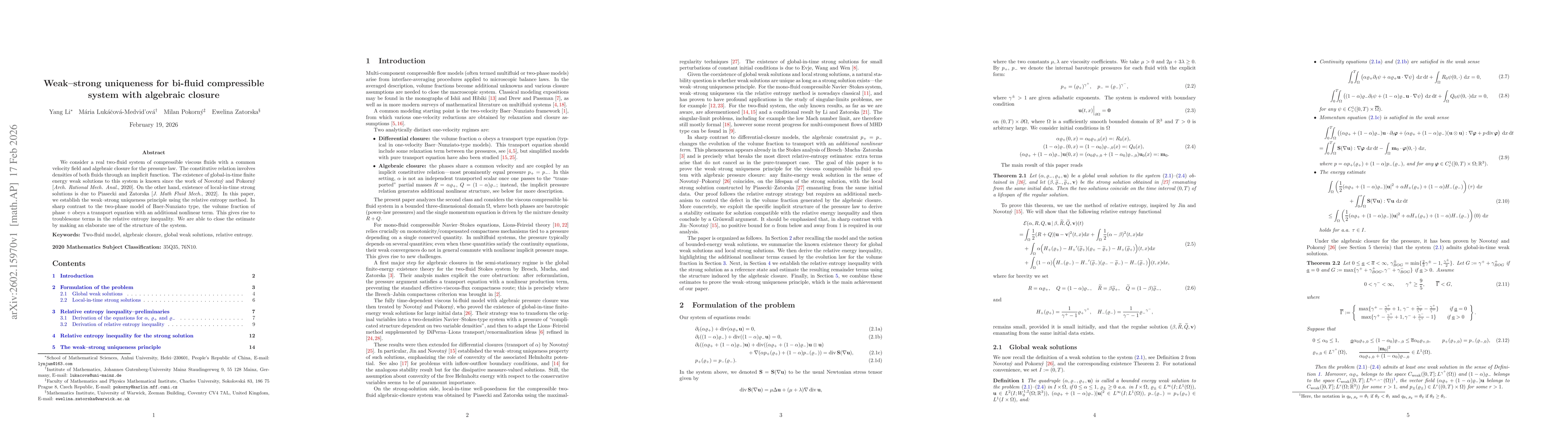 Thumbnail for Weak--strong uniqueness for bi-fluid compressible system with algebraic closure