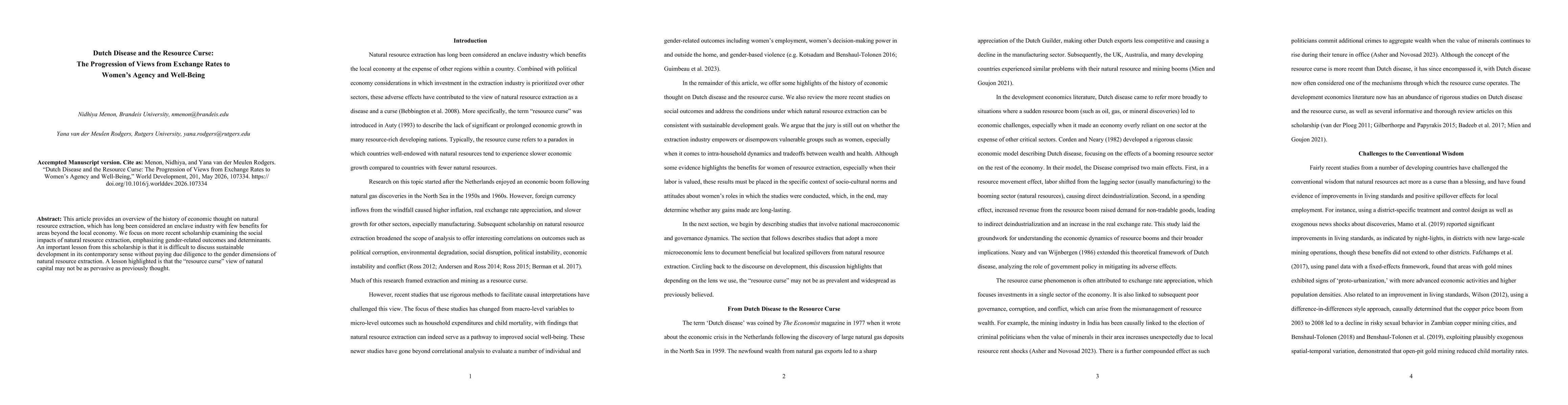 Thumbnail for Dutch Disease and the Resource Curse: The Progression of Views from Exchange Rates to Women's Agency and Well-Being