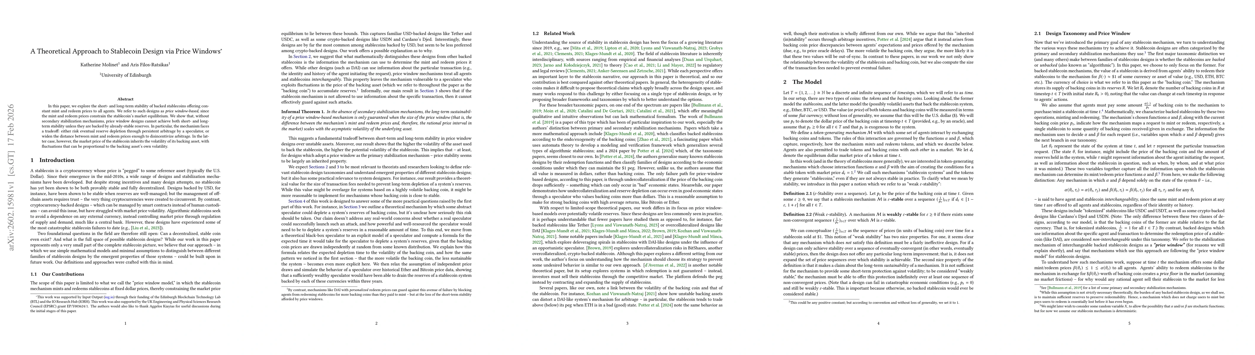 Thumbnail for A Theoretical Approach to Stablecoin Design via Price Windows
