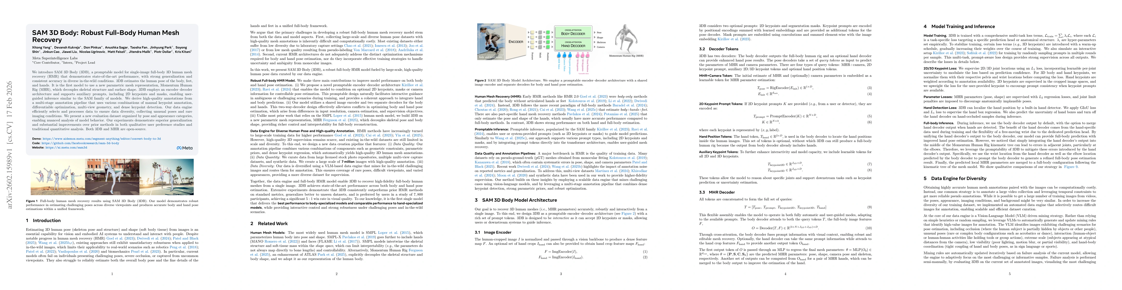 Thumbnail for SAM 3D Body: Robust Full-Body Human Mesh Recovery