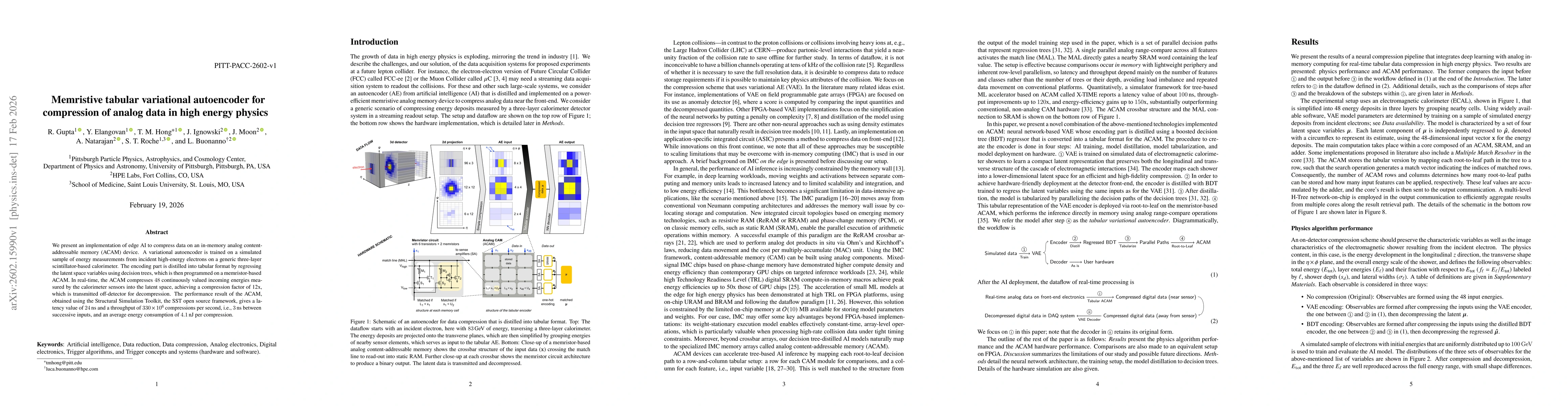 Thumbnail for Memristive tabular variational autoencoder for compression of analog data in high energy physics