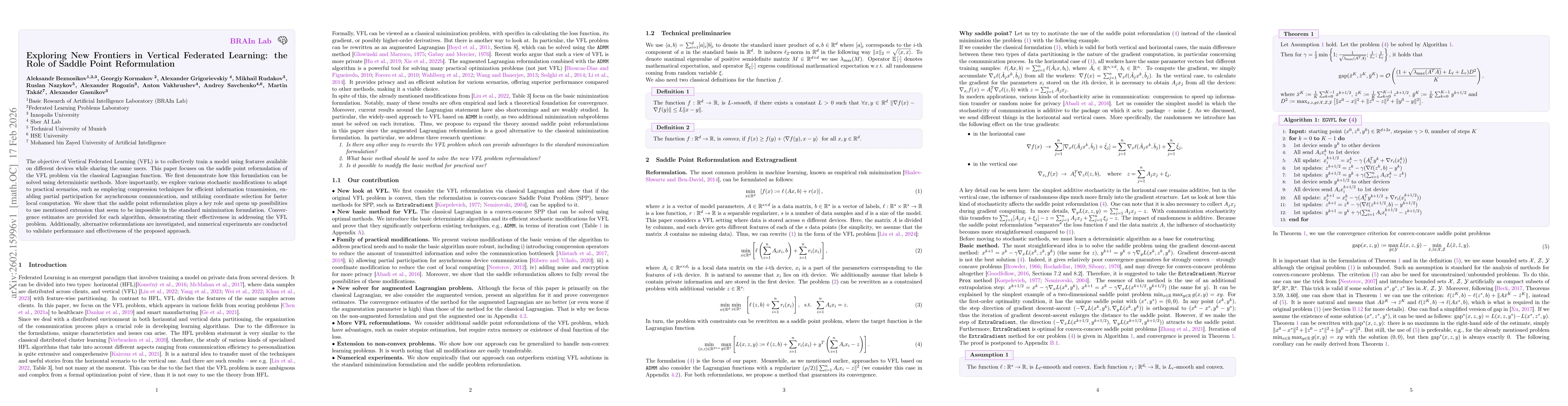 Thumbnail for Exploring New Frontiers in Vertical Federated Learning: the Role of Saddle Point Reformulation