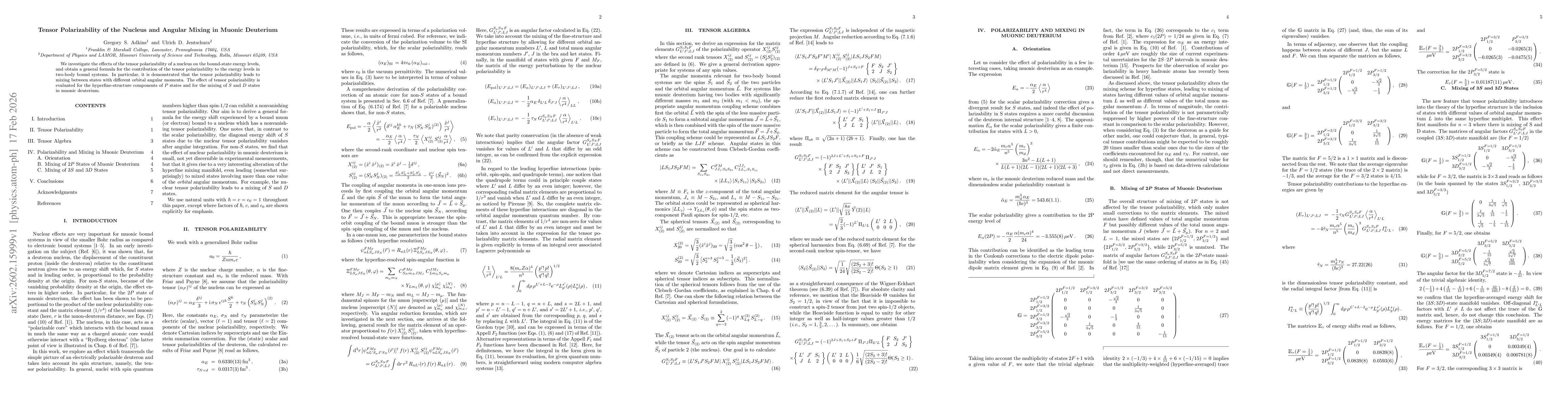 Thumbnail for Tensor Polarizability of the Nucleus and Angular Mixing in Muonic Deuterium