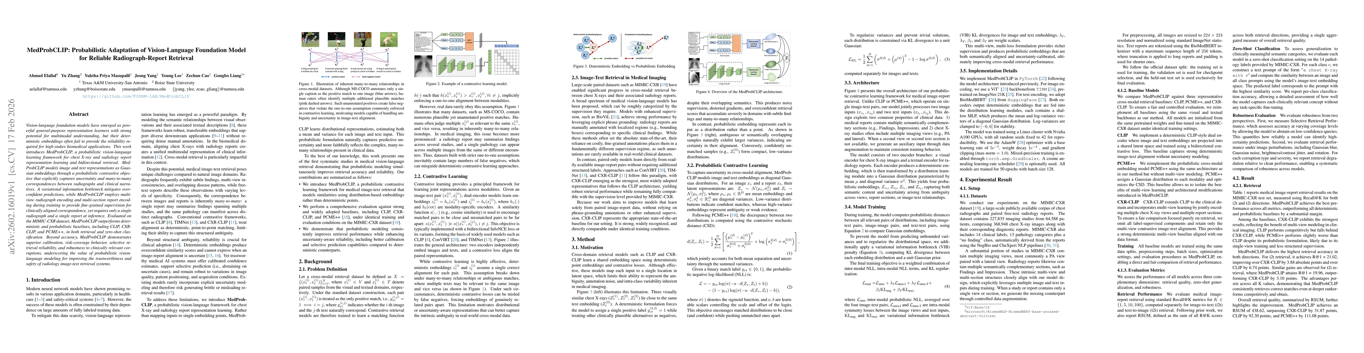Thumbnail for MedProbCLIP: Probabilistic Adaptation of Vision-Language Foundation Model for Reliable Radiograph-Report Retrieval