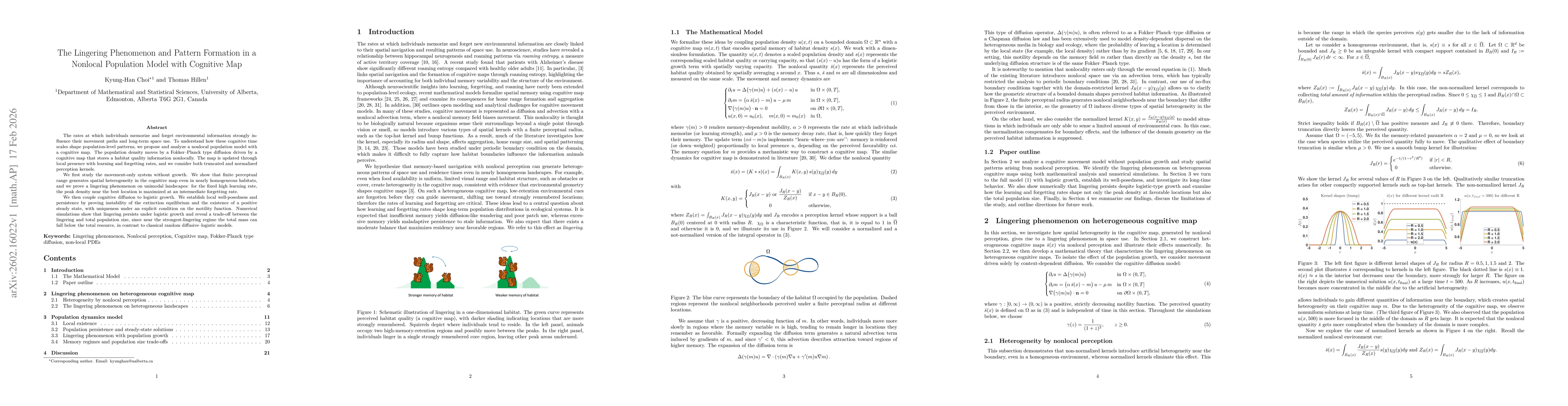 Thumbnail for The lingering phenomenon and pattern formation in a nonlocal population model with cognitive map