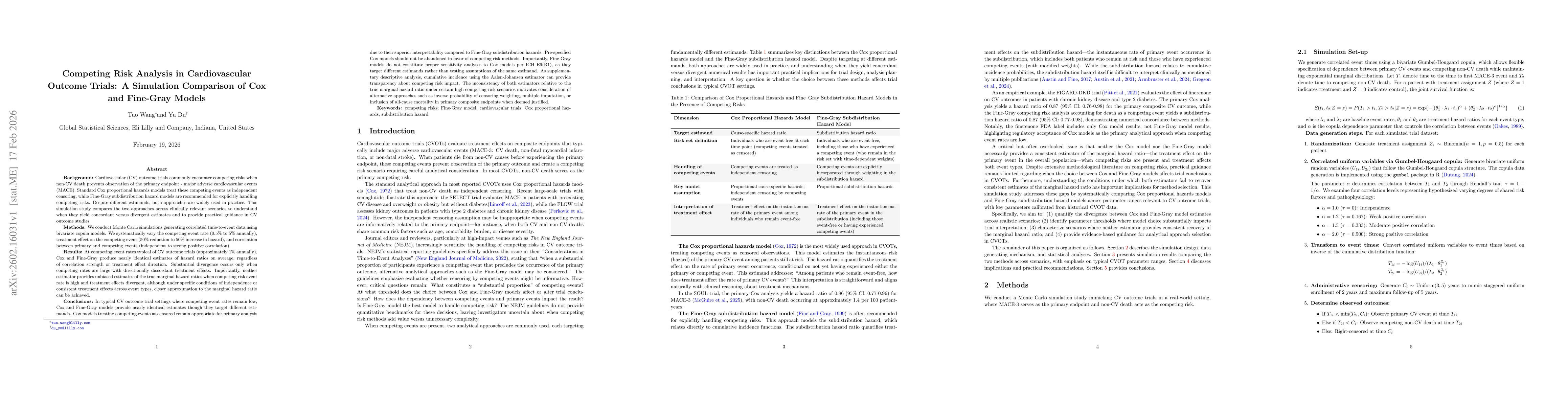 Thumbnail for Competing Risk Analysis in Cardiovascular Outcome Trials: A Simulation Comparison of Cox and Fine-Gray Models