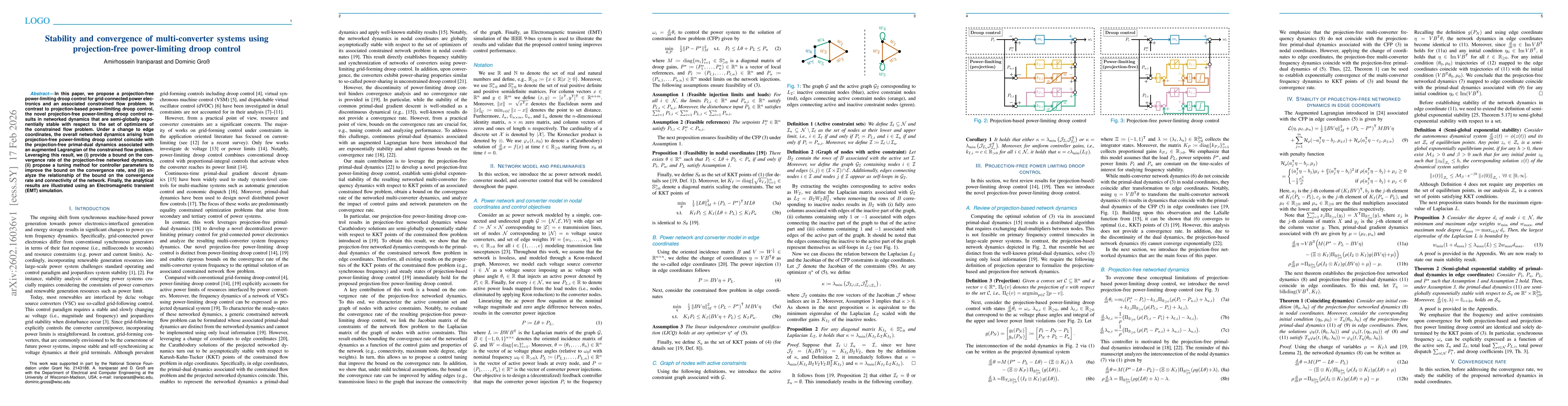 Thumbnail for Stability and convergence of multi-converter systems using projection-free power-limiting droop control