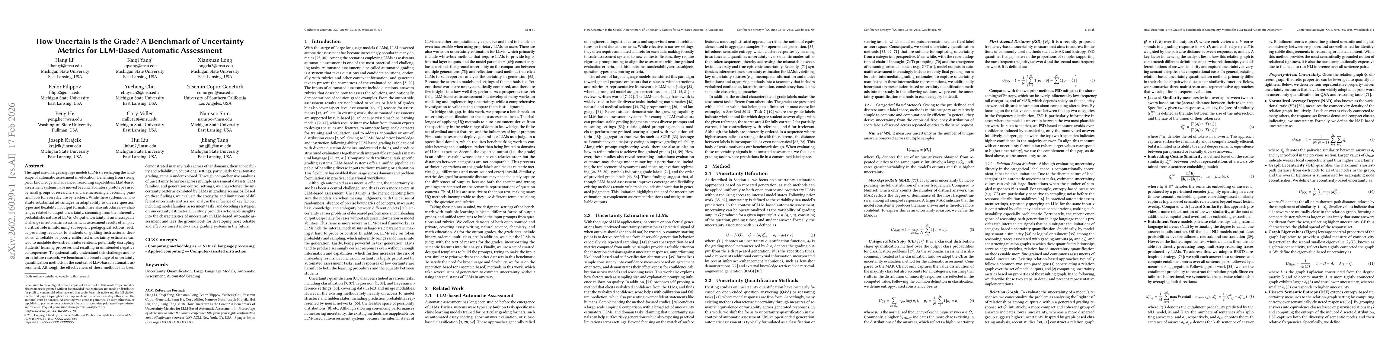 Thumbnail for How Uncertain Is the Grade? A Benchmark of Uncertainty Metrics for LLM-Based Automatic Assessment