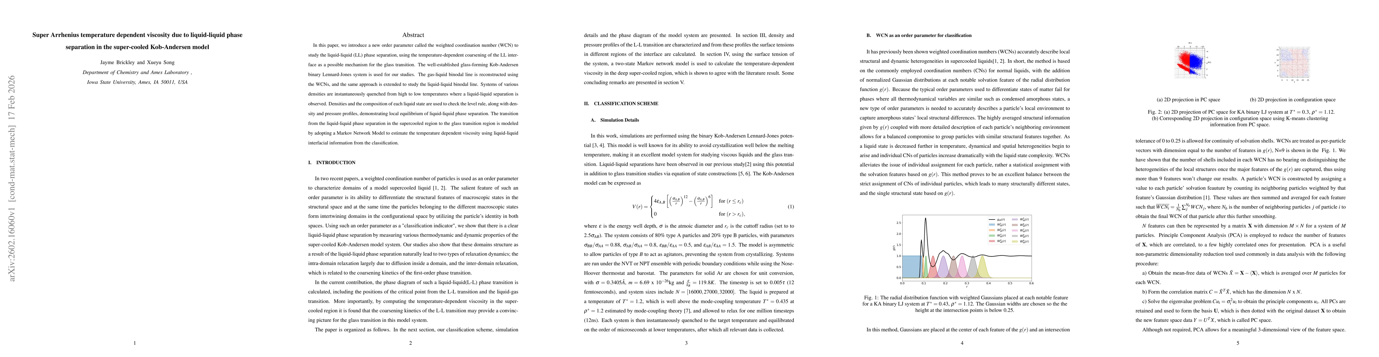 Thumbnail for Super Arrhenius temperature dependent viscosity due to liquid-liquid phase separation in the super-cooled Kob-Andersen model