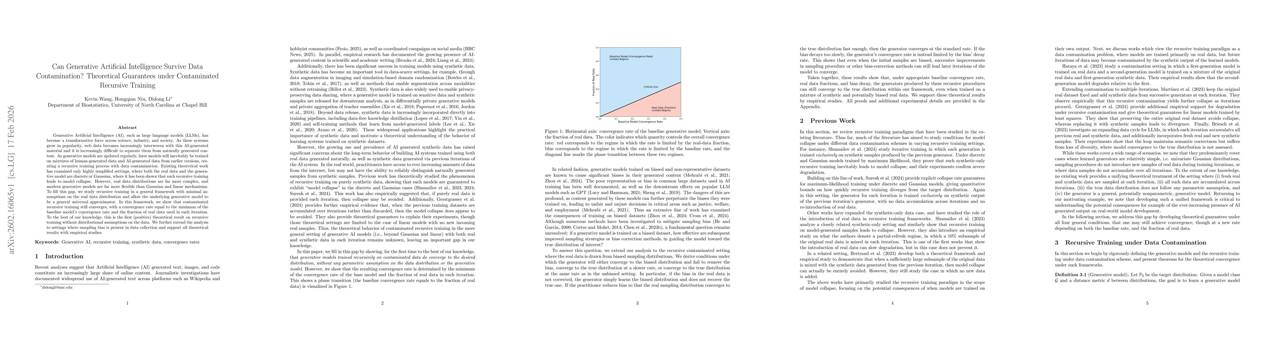 Thumbnail for Can Generative Artificial Intelligence Survive Data Contamination? Theoretical Guarantees under Contaminated Recursive Training