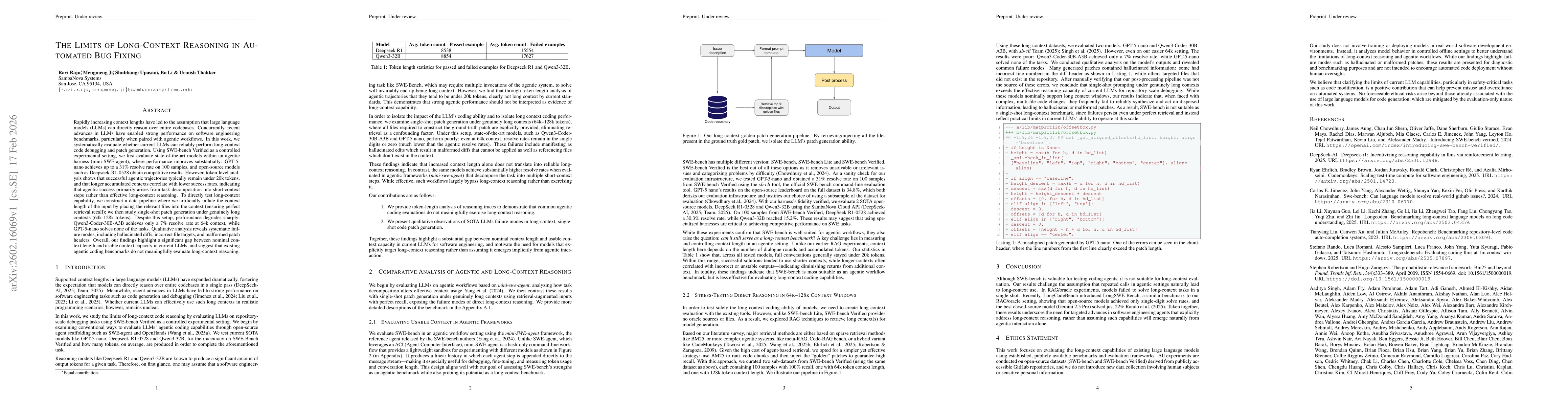 Thumbnail for The Limits of Long-Context Reasoning in Automated Bug Fixing