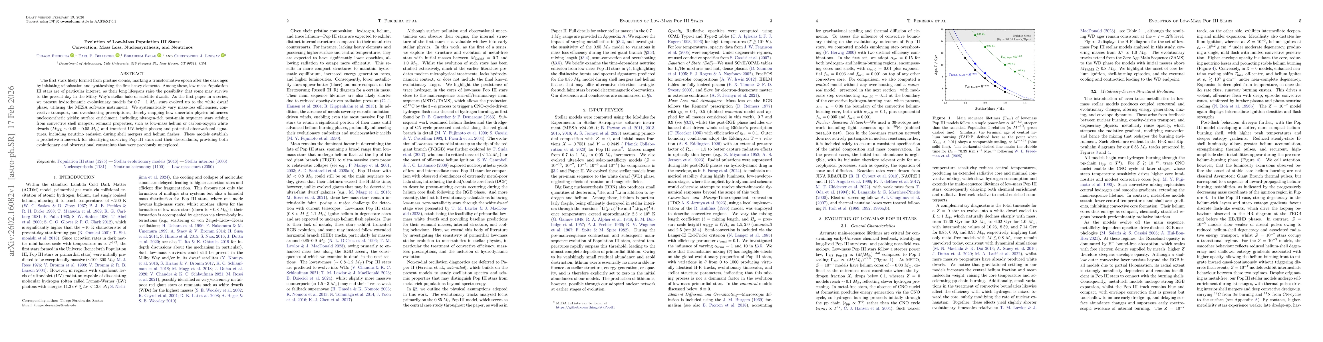 Thumbnail for Evolution of Low-Mass Population III Stars: Convection, Mass Loss, Nucleosynthesis, and Neutrinos
