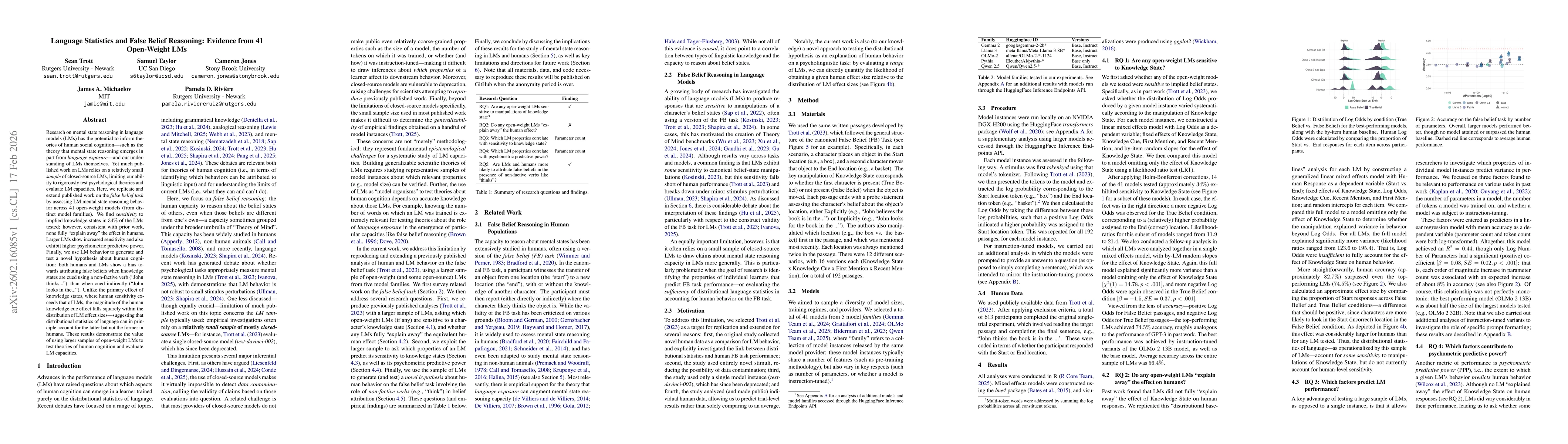 Thumbnail for Language Statistics and False Belief Reasoning: Evidence from 41 Open-Weight LMs