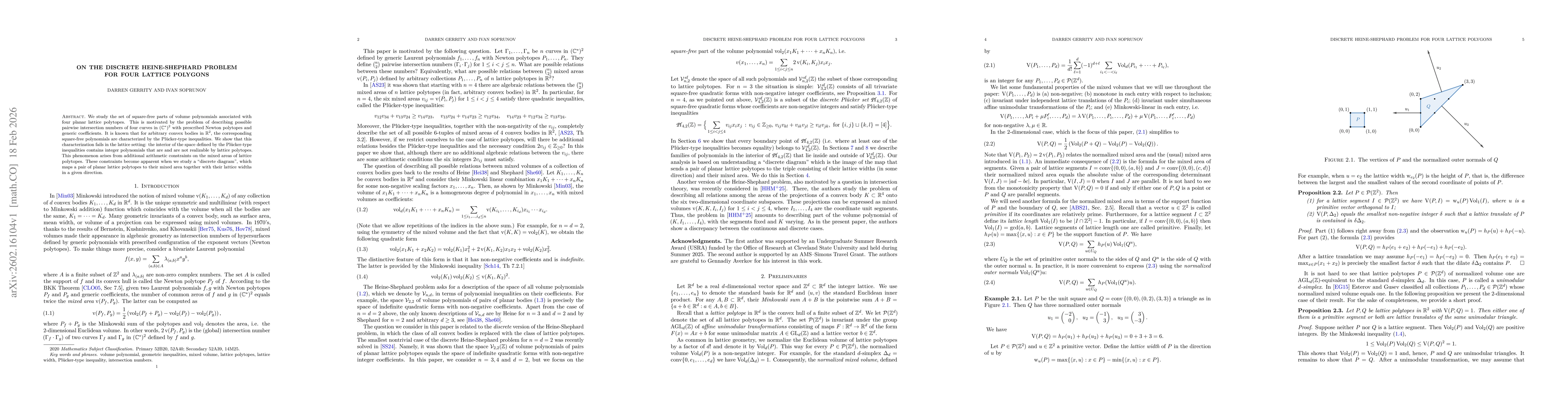 Thumbnail for On the discrete Heine-Shephard problem for four lattice polygons