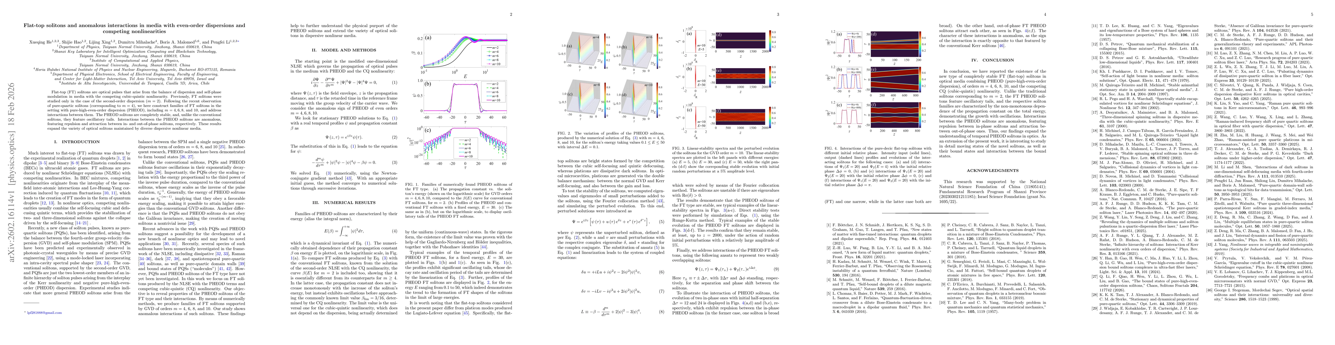 Thumbnail for Flat-top solitons and anomalous interactions in media with even-order dispersions and competing nonlinearities