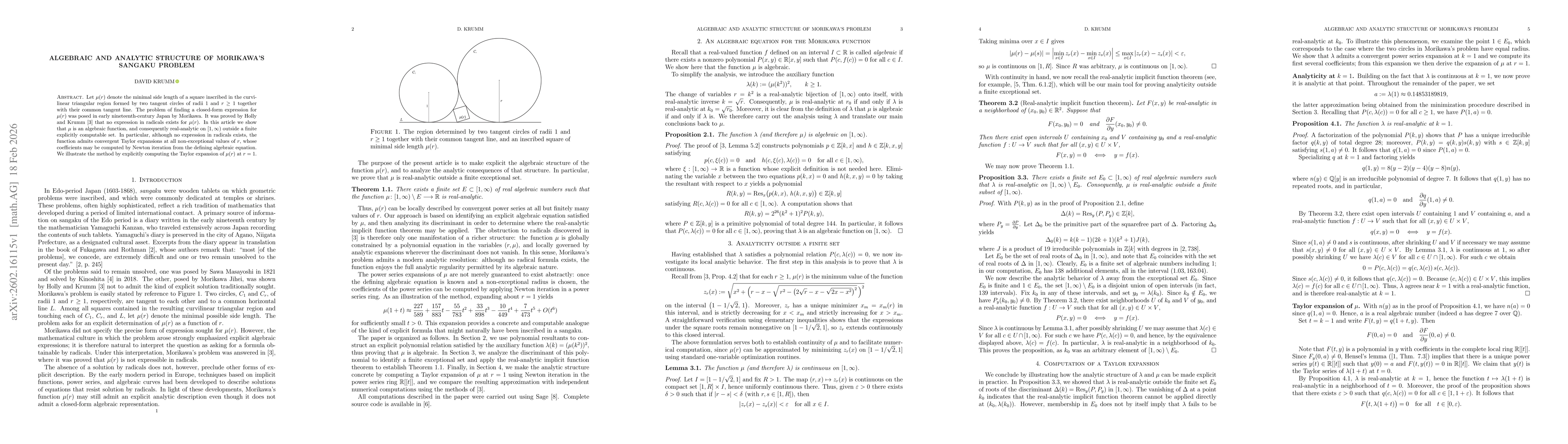 Thumbnail for Algebraic and analytic structure of Morikawa's sangaku problem