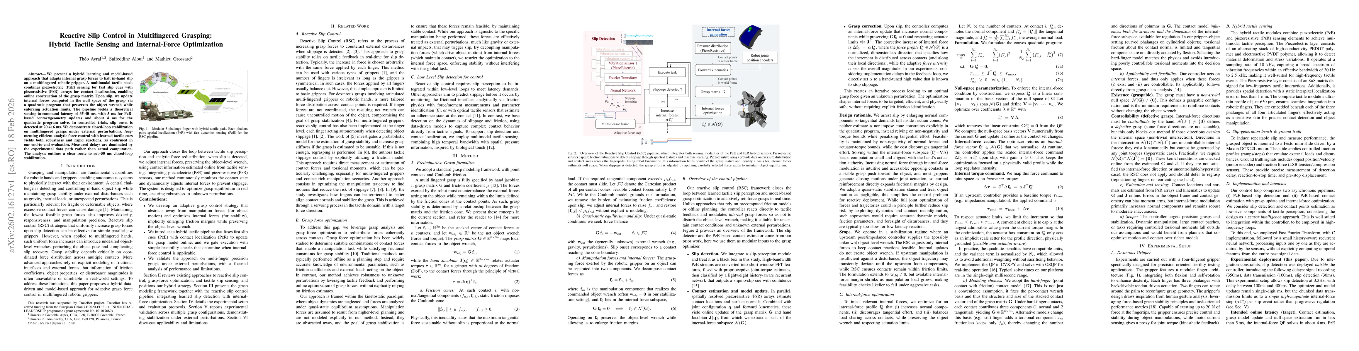 Thumbnail for Reactive Slip Control in Multifingered Grasping: Hybrid Tactile Sensing and Internal-Force Optimization